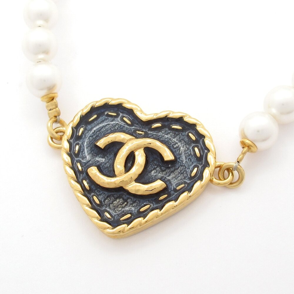 Chanel Coco Necklace Gold Blue White Hardware Faux Pearl